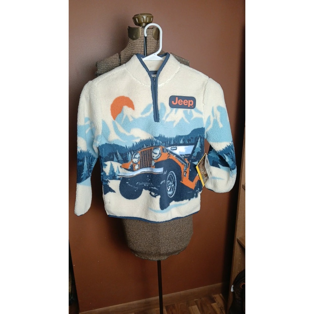 Jeep Kids Sherpa Fleece Pullover Quarter Zip Birch Mountain Scene Size 6/7 NWT